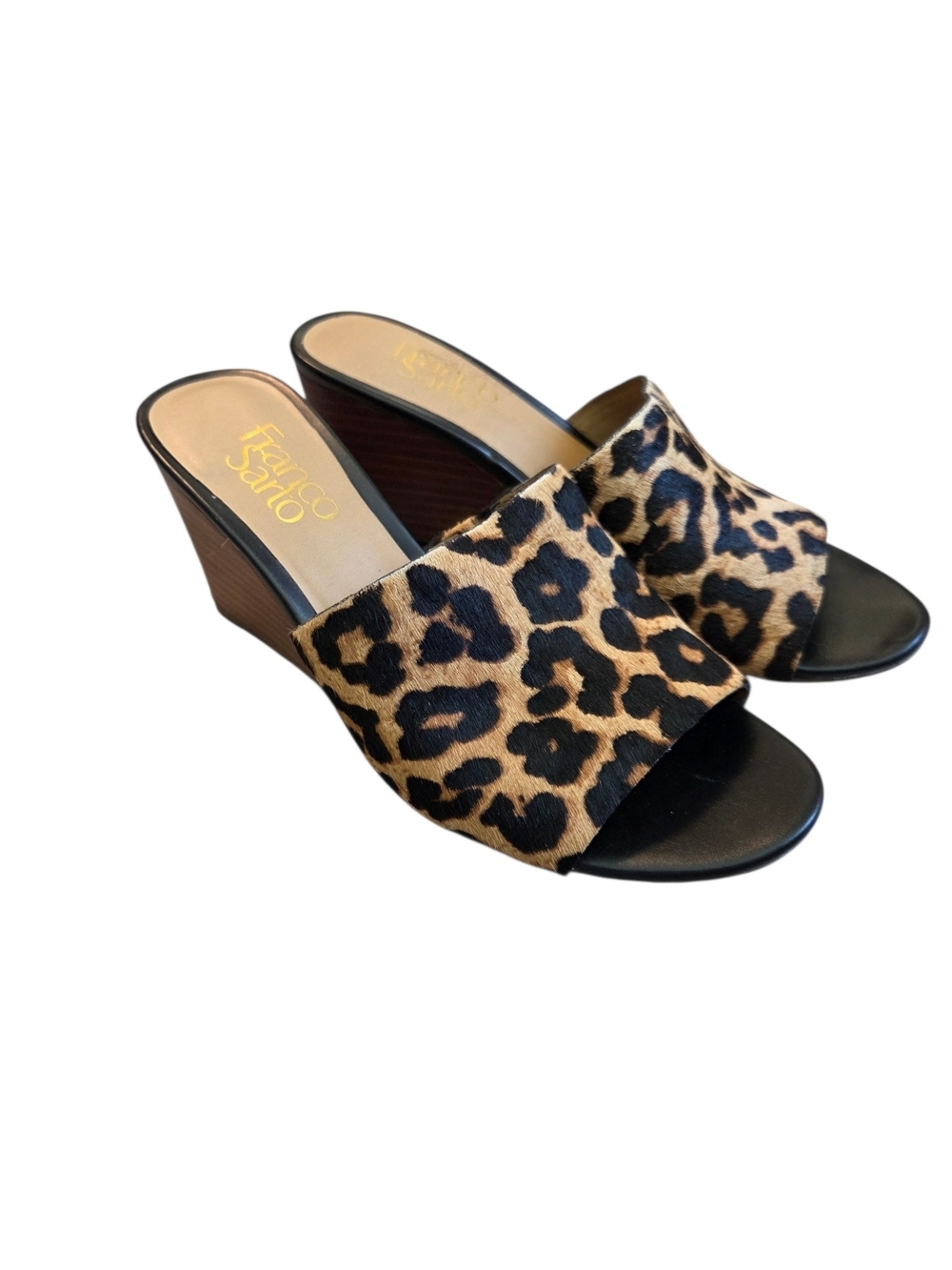Franco Sarto Leopard Print Wedge Slide Sandals - Tan/Black - Picture 3 of 11